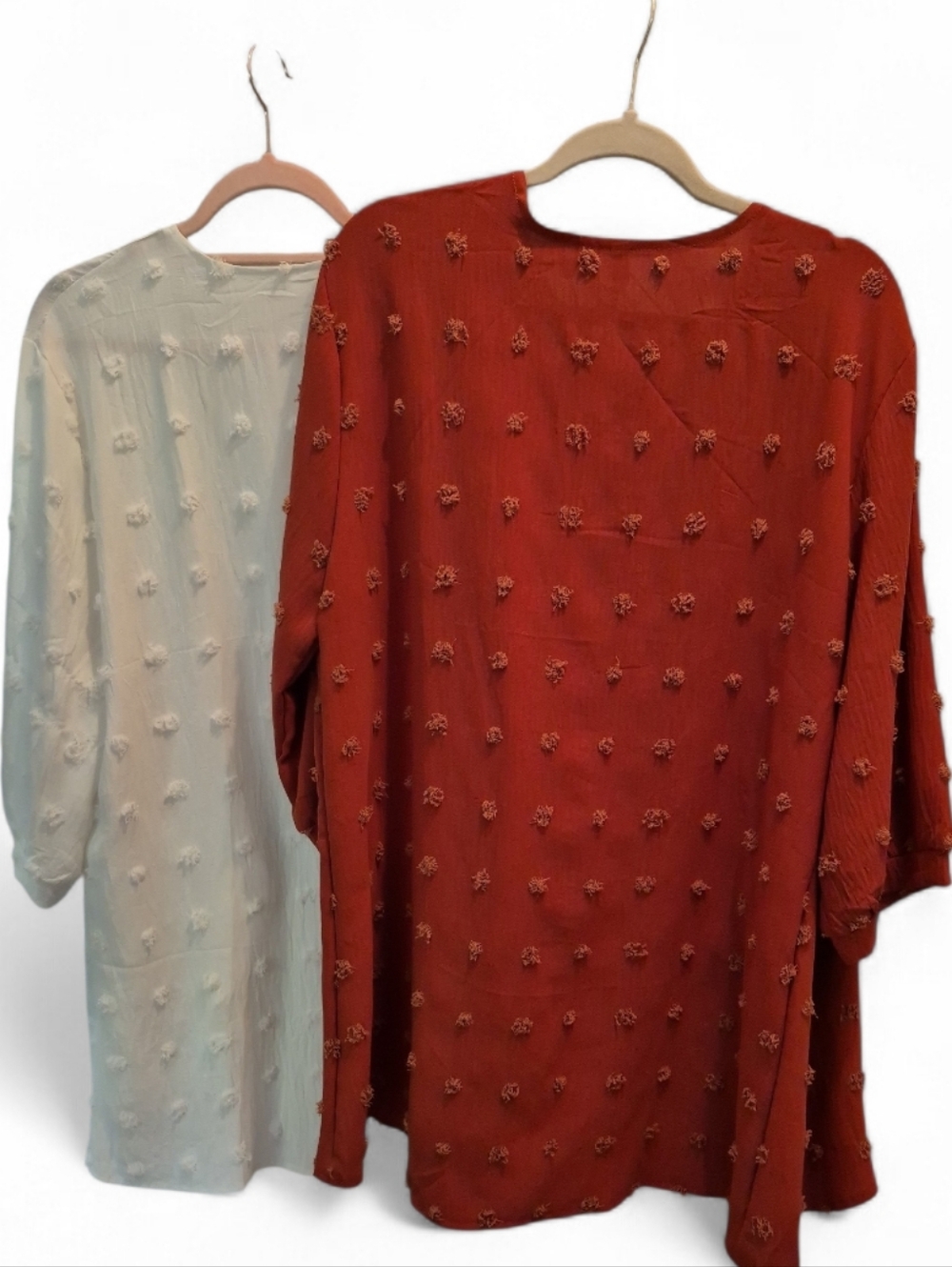 Two Open-Front Textured Cardigans - Rust and White, Size XL
